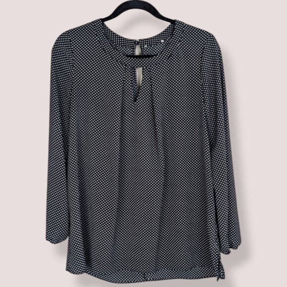 B&W Polka Dot Keyhole Blouse - Picture 4 of 5